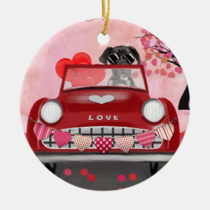Great Dane Hund Auto mit Herzen Valentinstag Keramik Ornament