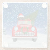 Great Dane Hund Autofahren Auto in Schnee Weihnach Glasuntersetzer (Rückseite)