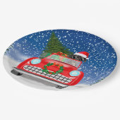 Great Dane Hund Autofahren Auto in Schnee Weihnach Pappteller (Schrägansicht)