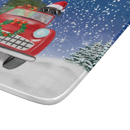 Great Dane Hund Autofahren Auto in Schnee Weihnach Schneidebrett (Ecke)