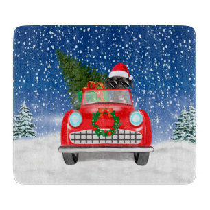 Great Dane Hund Autofahren Auto in Schnee Weihnach Schneidebrett