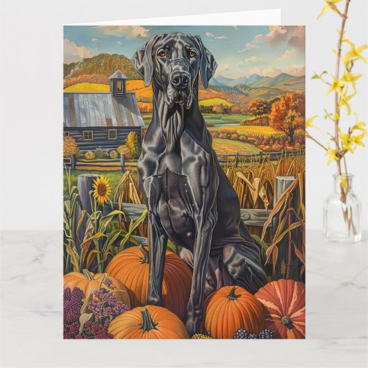 Great Dane Hund Herbst Ernte Erntedank Karte (Gelbe Blume)