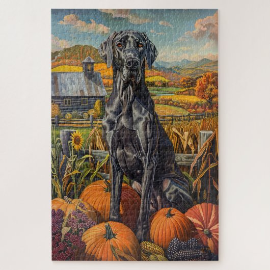 Great Dane Hund Herbst Ernte Erntedank Puzzle (Vertikal)
