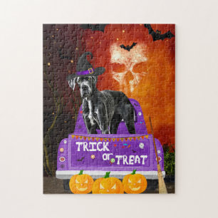 Great Dane Hund in Halloween Truck Puzzle