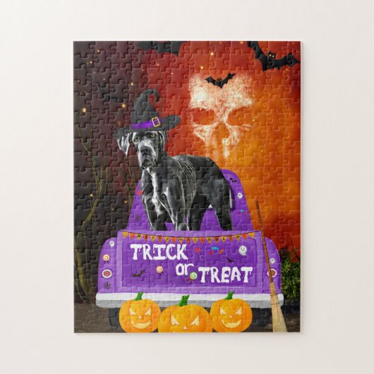 Great Dane Hund in Halloween Truck Puzzle (Vertikal)