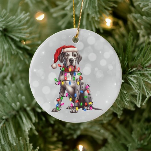Great Dane Hund in Weihnachtslicht Keramik Ornament (Baum)