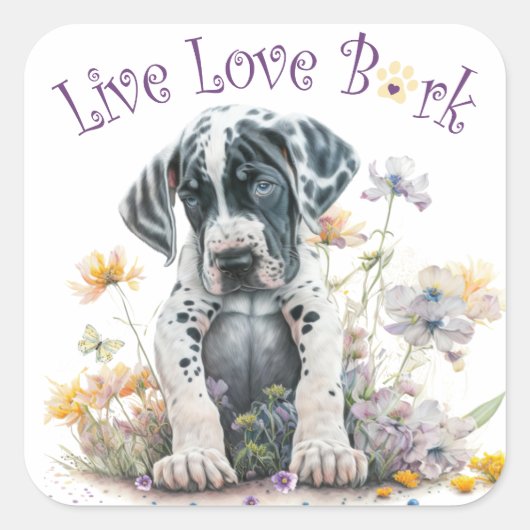 Great Dane Hund Mama Floral Quadratischer Aufkleber (Vorderseite)