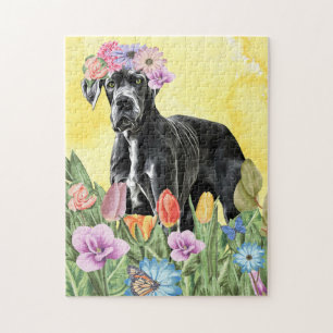 Great Dane Hund mit Blume Spring Puzzle