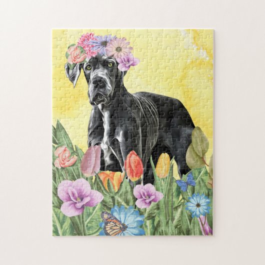 Great Dane Hund mit Blume Spring Puzzle (Vertikal)