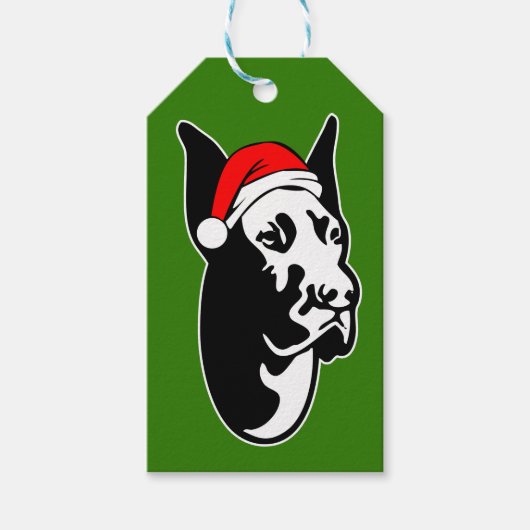 Great Dane Hund mit Weihnachten-Weihnachtsmannmütz Geschenkanhänger (Vorderseite)
