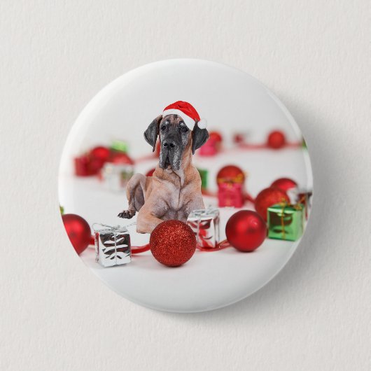 Great Dane Hund mit Weihnachtsgeschenke Button (Vorderseite)