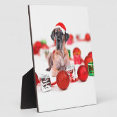 Great Dane Hund mit Weihnachtsgeschenke Fotoplatte (Seite)