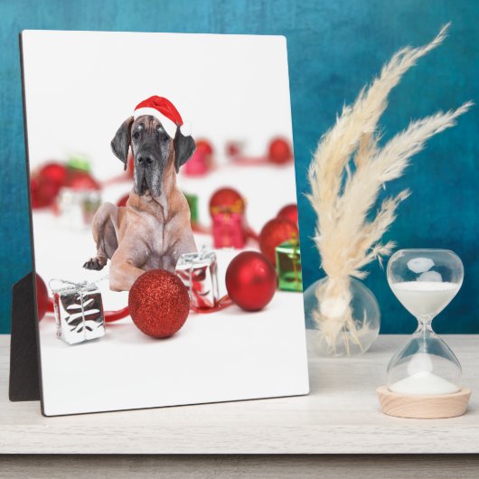 Great Dane Hund mit Weihnachtsgeschenke Fotoplatte (Seite)