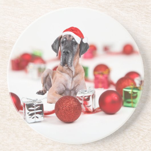 Great Dane Hund mit Weihnachtsgeschenke Getränkeuntersetzer (Vorne)