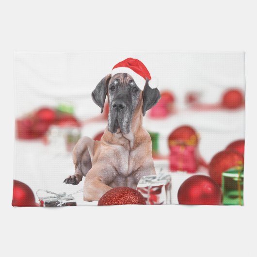 Great Dane Hund mit Weihnachtsgeschenke Küchentuch (Horizontal)