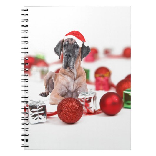 Great Dane Hund mit Weihnachtsgeschenke Notizblock (Vorderseite)