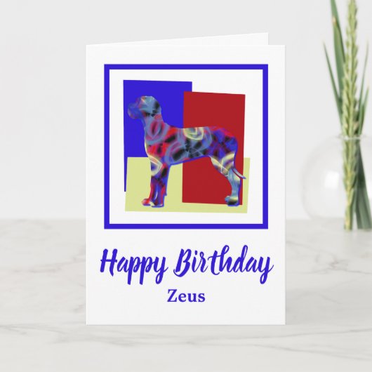 Great Dane Hund Red Blue Yellow Birthday Card Karte (Vorderseite)
