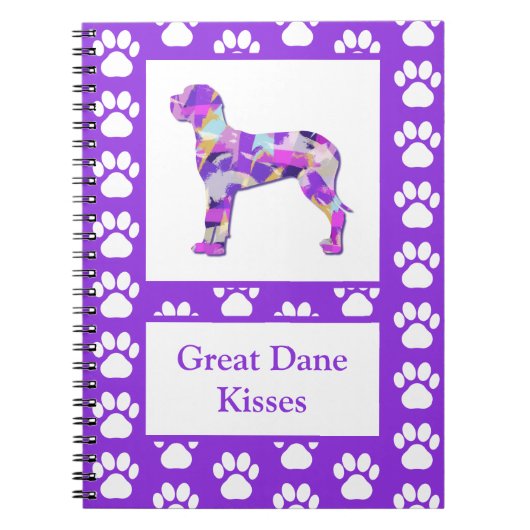 Great Dane Hund Silhouette Paw Lila PY&B Notizblock (Vorderseite)