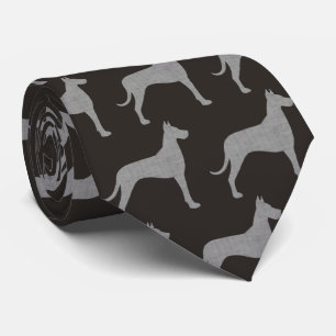 Great Dane Hund Silhouetten Muster Grau und Schwar Krawatte