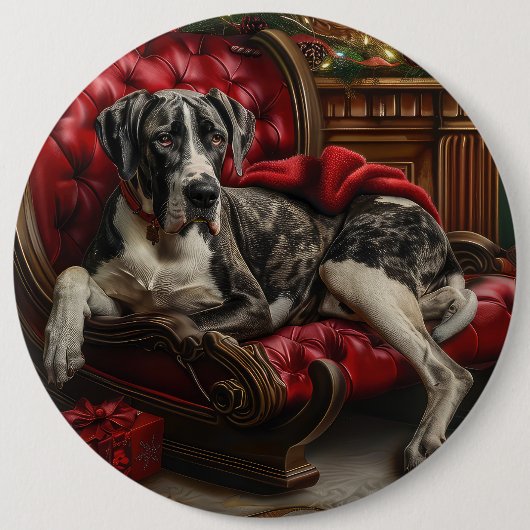 Great Dane Hund Weihnachten Button (Vorderseite)