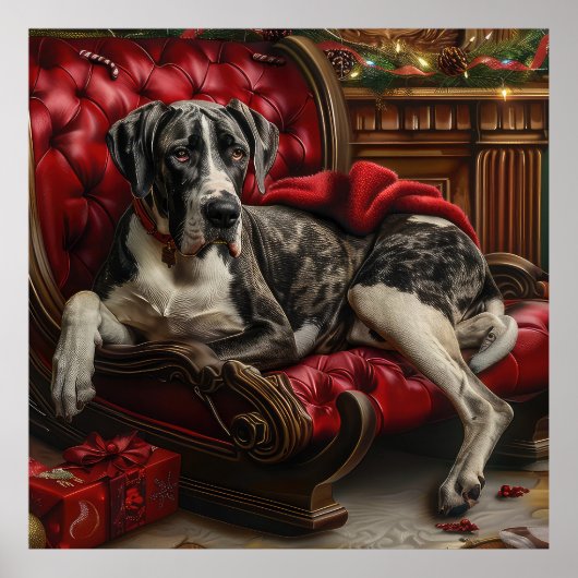 Great Dane Hund Weihnachten Poster (Vorne)