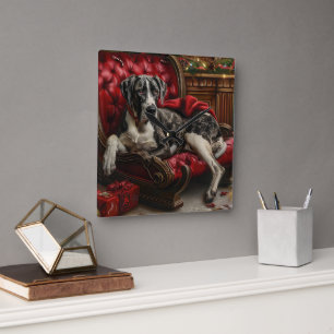 Great Dane Hund Weihnachten Quadratische Wanduhr