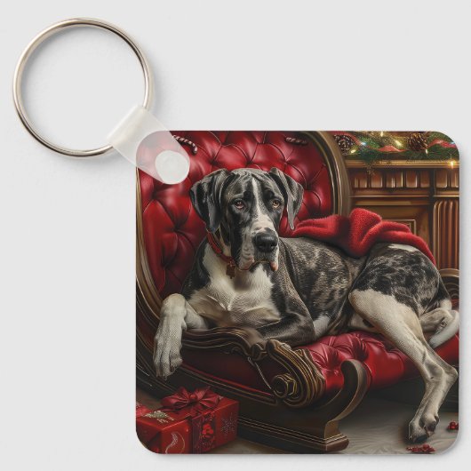 Great Dane Hund Weihnachten Schlüsselanhänger (Vorderseite)