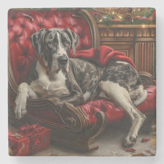 Great Dane Hund Weihnachten Steinuntersetzer (Vorderseite)