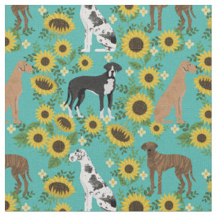 Great Dane Hunde Sonnenblumen türkis Stoff