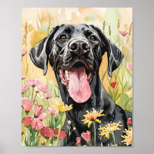 Great Dane Hunde Wand Art Poster Aquarellschrift