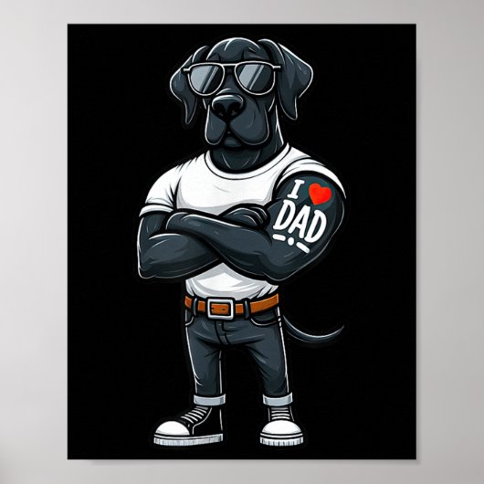 Great Dane I Liebe Vater Funny Dog Tattoo Poster (Vorne)