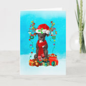 Great Dane im Schnee mit Weihnachtsgeschenken Karte (Vorderseite)