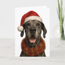 Great Dane in a Santa hat Christmas card Karte