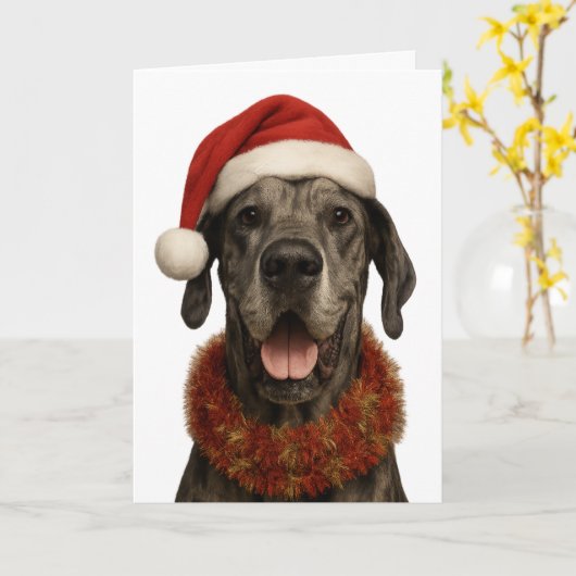 Great Dane in a Santa hat Christmas card Karte (Gelbe Blume)