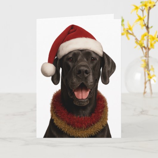 Great Dane in a Santa hat Christmas card Karte (Gelbe Blume)