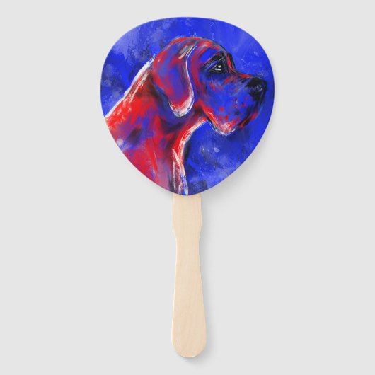 Great Dane in blau und rot Fächer (Vorderseite)