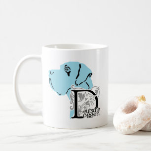 Great Dane Kopfporträt und deutscher Rassename Kaffeetasse