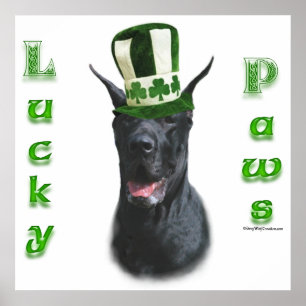Great Dane Lucky Paws; St. Patty's Day Great Dane Poster