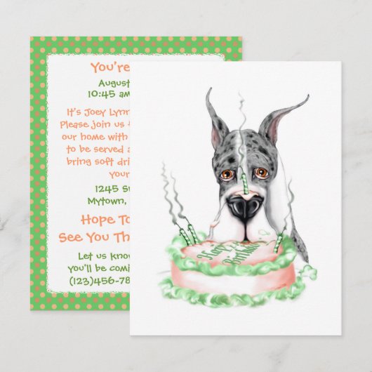 Great Dane Merle Birthday Cake Einladung (Vorne/Hinten)