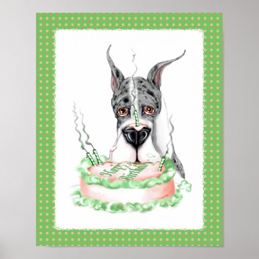 Great Dane Merle Birthday Cake Poster (Vorne)