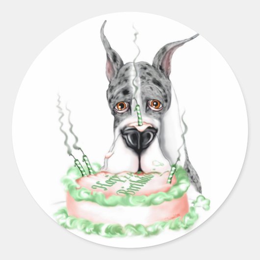 Great Dane Merle Birthday Cake Runder Aufkleber (Vorderseite)