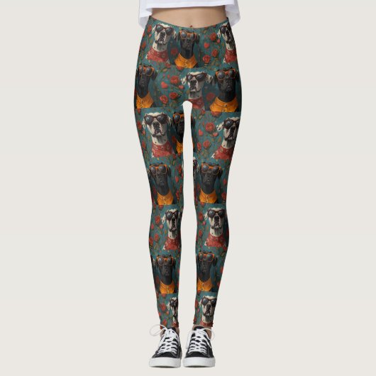 Great Dane mit Herz-Rose Valentinstag Leggings (Vorderseite)
