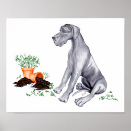 Great Dane Naughty Pup Blue UC Poster