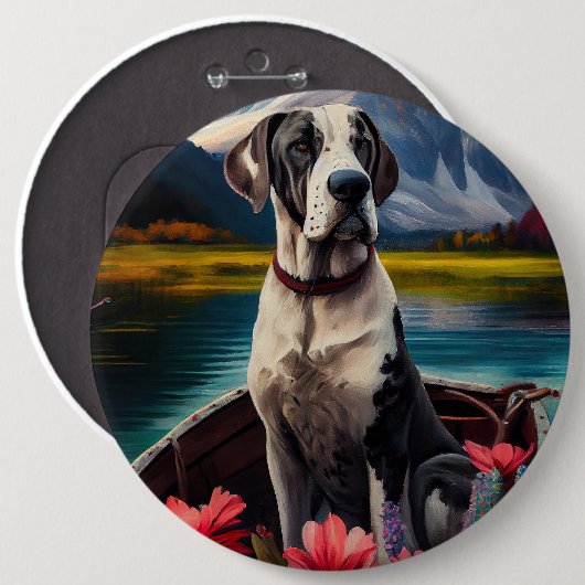 Great Dane on a Paddle: Ein Landschaftliches Abent Button (Vorne & Hinten)