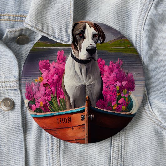 Great Dane on a Paddle: Ein Landschaftliches Abent Button (Beispiel)