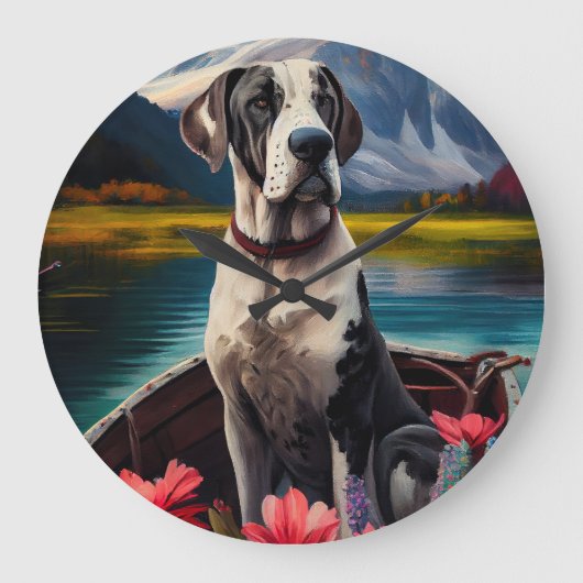 Great Dane on a Paddle: Ein Landschaftliches Abent Große Wanduhr (Vorderseite)