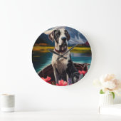 Great Dane on a Paddle: Ein Landschaftliches Abent Große Wanduhr (Zuhause)
