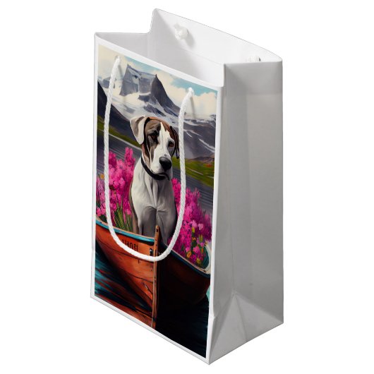 Great Dane on a Paddle: Ein Landschaftliches Abent Kleine Geschenktüte (Vorderseite Schrägansicht)