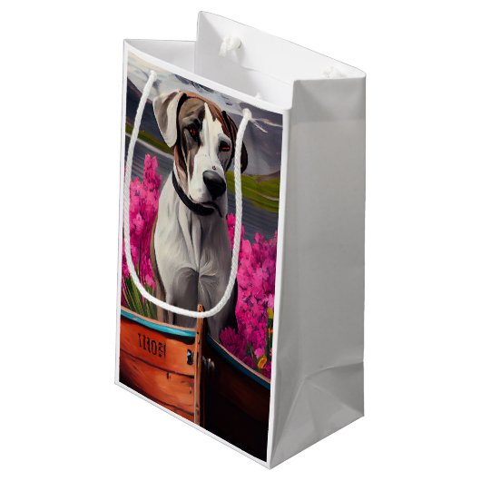 Great Dane on a Paddle: Ein Landschaftliches Abent Kleine Geschenktüte (Rückseite Schrägansicht)