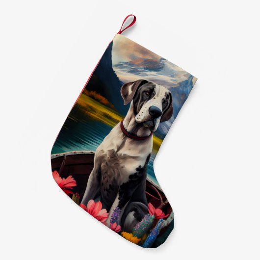 Great Dane on a Paddle: Ein Landschaftliches Abent Kleiner Weihnachtsstrumpf (Vorderansicht (hängend))